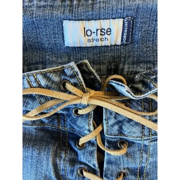 Y2K Jordache Lace Up Jeans Low Rise Flare Denim Grunge Goth Coquette 13/14 - Picture 2 of 9